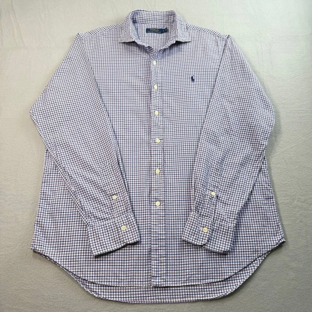 Polo Ralph Lauren Button Down Mens L Purple Gingham Long Sleeve Gingham Office